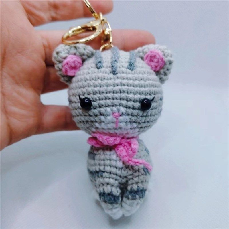 小花猫手工编织玩偶 精品毛线钩织动物挂饰 精致手作猫咪挂件