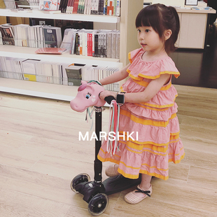 CUTE小千千宝宝marshki儿童可升降折叠四轮闪光脚踏滑板车滑滑车