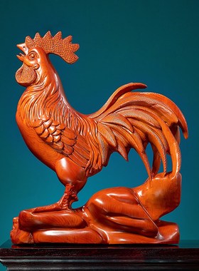 黄花梨木雕大吉大利公鸡摆件实木工艺品客厅博古架隔断风水生肖鸡