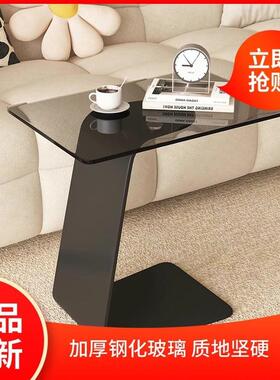北欧风客厅沙骨发茶几硬钢化玻璃C型59302一体成质型小碳素钢架小