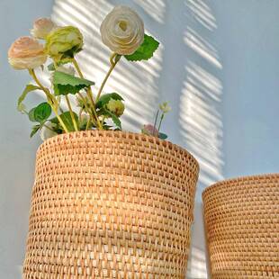 越南藤编收纳篓桶纸篓中式书卷房收纳筐放轴画卷桶书画字266筒画