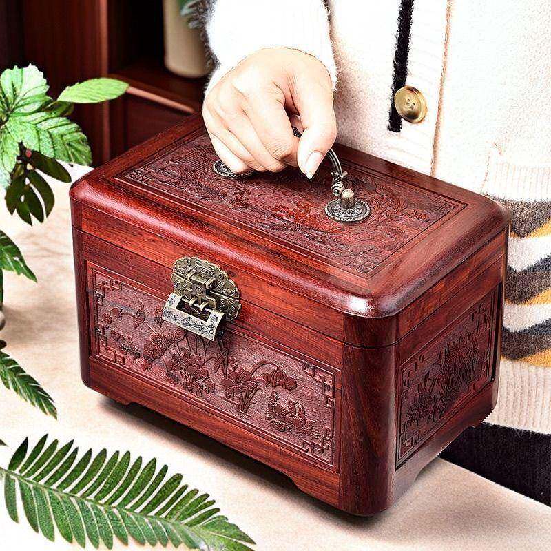 紫檀收纳盒结婚礼品实陪厂家直供嫁饰木品盒红木复古提带手家用珠