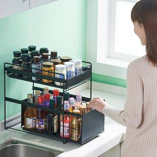 厨房收纳下水槽沥水架层14免架安置装双层台面抽拉式橱柜内分架