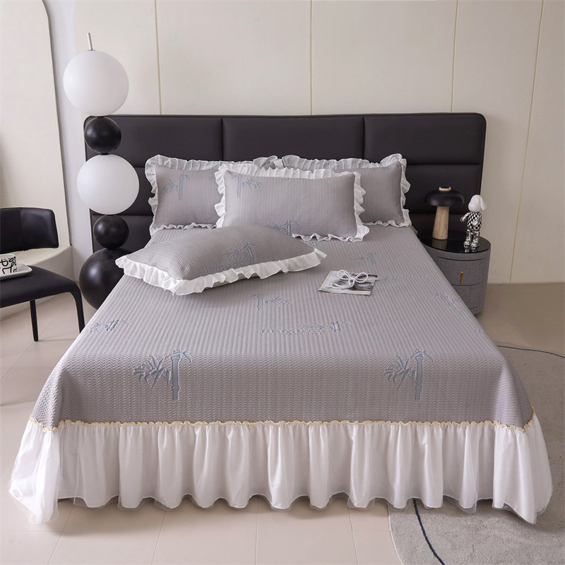 A类冰丝豆豆凉席三件套加厚床盖款花边床单空调席子可机洗可折叠