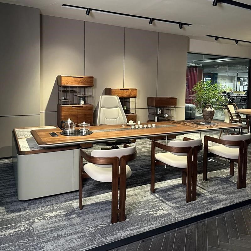 新中式黑胡桃木茶桌2024新款高端实木茶桌办公桌一体两用接待茶台