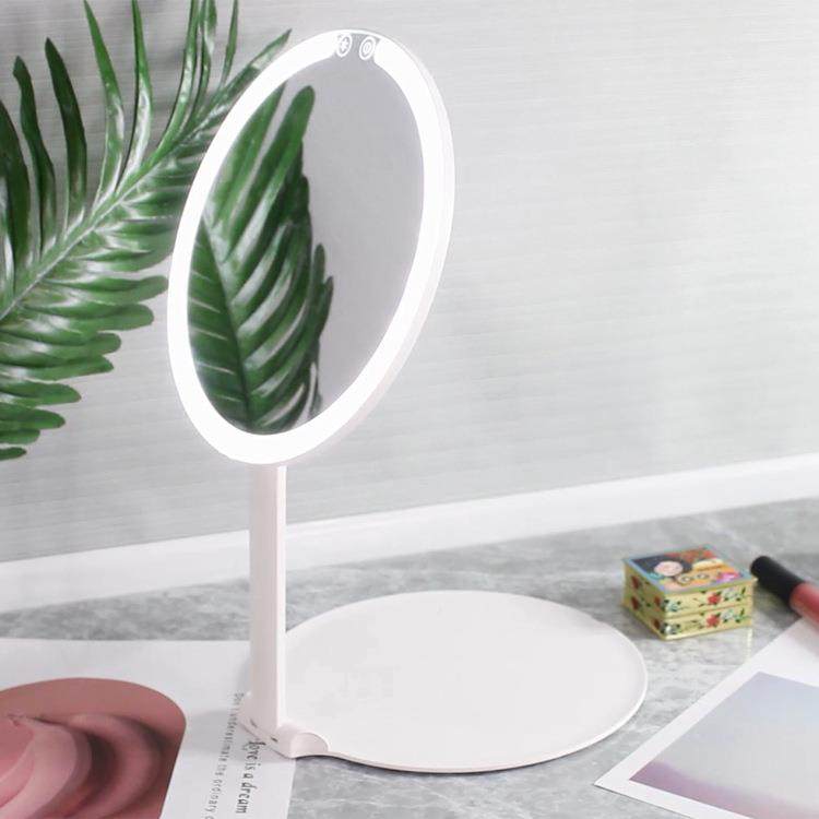轻便携LED化妆式镜子旅3色灯光补光桌面镜折叠式游圆形美645薄妆
