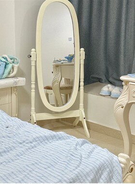 法式白色复古穿衣镜mins风美式实木落地镜婚庆艺术椭圆高级试衣镜