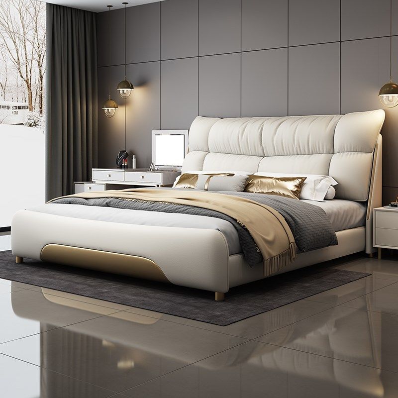 高级现代轻奢奶油风主卧床s2023年新款真皮大床实木大气储物婚床