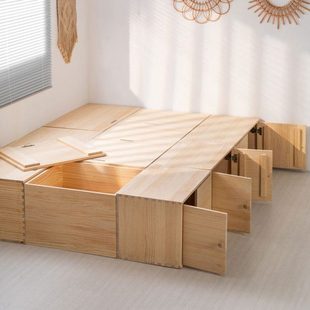 榻榻米床箱实木储物床拼接床小户型高箱床组合箱体床木箱拼床定做