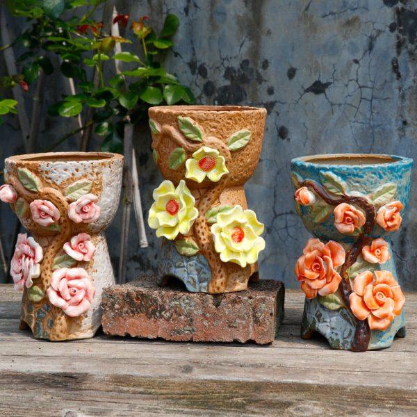 手工捏花老桩盆麦饭石多肉花盆,家居饰品,花盆,淘宝优惠券,粉丝福利购,淘宝优惠卷