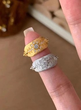 2025新款复古中古拉丝工艺轻z奢高级感盾牌尾戒精致太阳锆石戒指