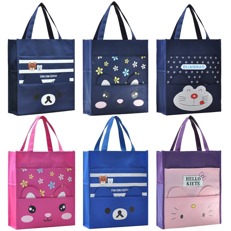 新款中小学生手提书袋A4文件袋手拎F防水帆布包卡通拉链补习补课