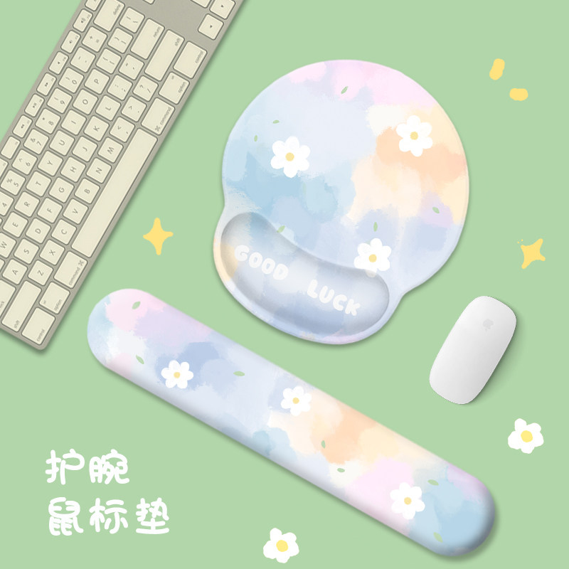 冰沙小花鼠标垫手腕托护办公电脑桌垫护手腕硅胶滑鼠垫桌面保护垫