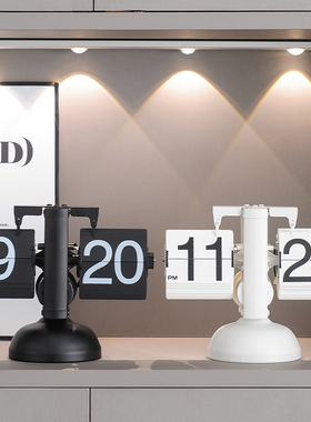 INS简约轻奢风创意自动翻页时钟日历钟表摆件座钟机械台钟装饰