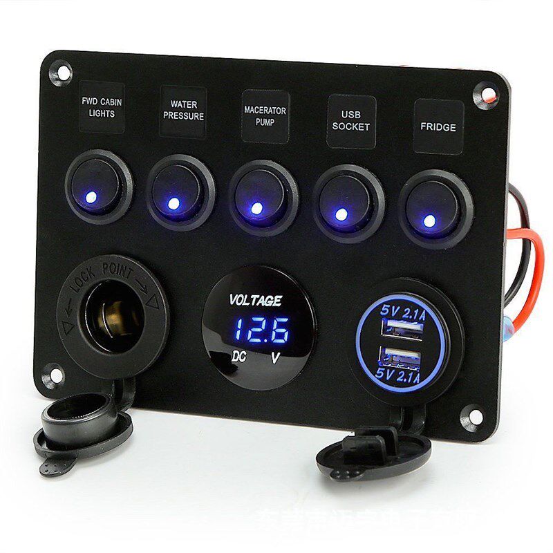 房车改装船型开关面板 充电器电压游艇控制面板开关组合6位12v24v