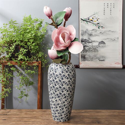 家德镇套瓷 三件陶干花花器陶瓷花瓶景居装饰品摆件 青花瓷小雏菊