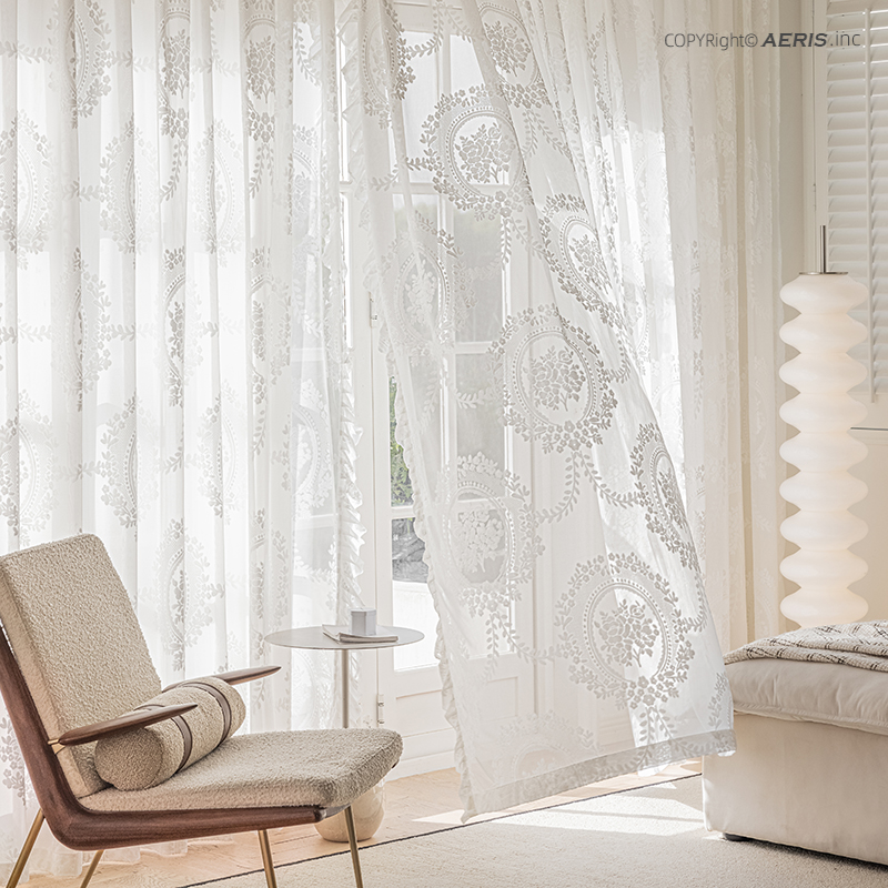 高定法式轻奢复古浮雕立体丝绒蕾丝纱窗帘 客厅卧室定制花边纱帘