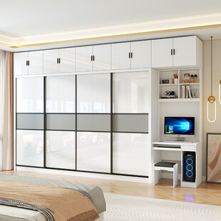 实木轻奢衣柜推拉滑移门家用卧室现代简约奶油风大衣橱衣帽间组合