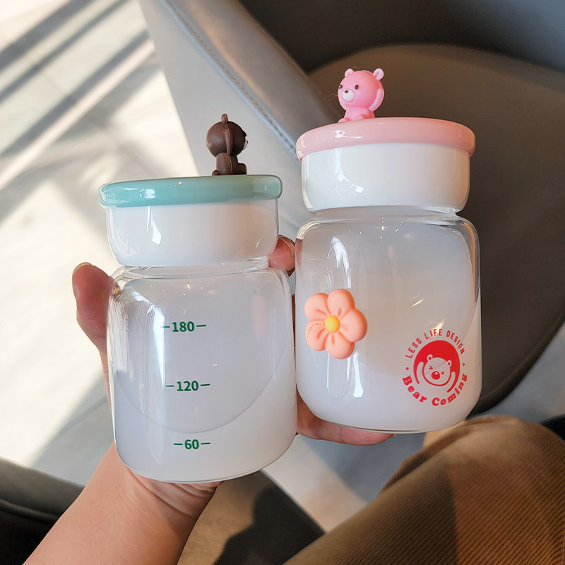 250毫升玻璃杯迷你小巧带刻度儿童水杯小号耐高温便携豆浆杯可爱