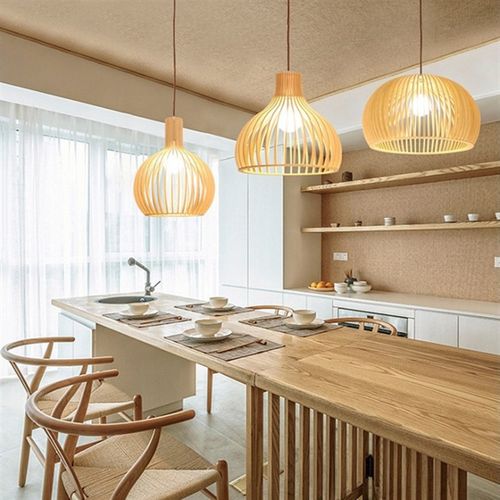 现代中式餐厅客厅实木吊灯创意鸟笼饭店木艺吊灯单头日式木质灯具