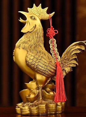 铜公鸡摆件纯铜福鸡工艺品家居装饰品桌面金鸡摆设生肖新款高档