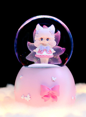少女心透明透明九尾狐雪花飘雪音乐水晶球八音盒创意女生生日礼品