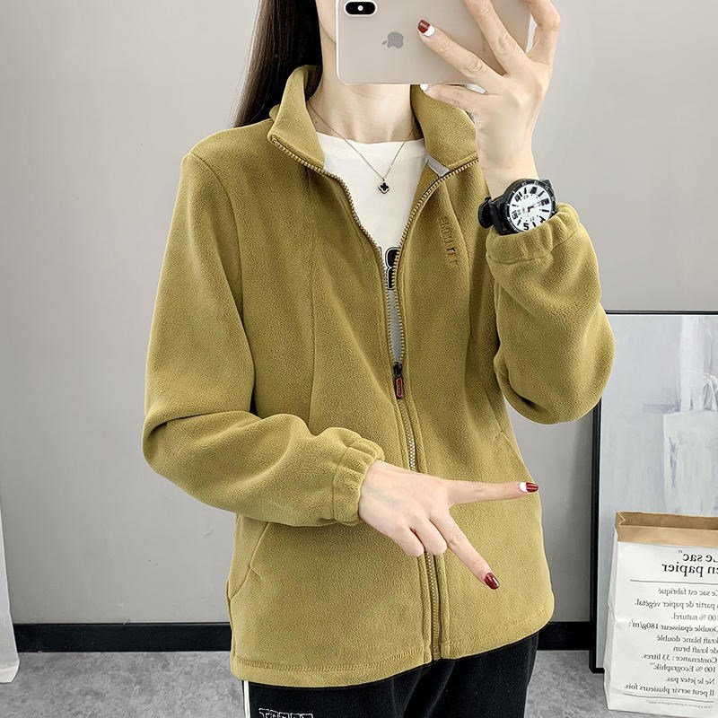奥粒绒抓绒衣外套女立领保暖秋冬宽松加绒加厚户外摇粒绒休闲上衣