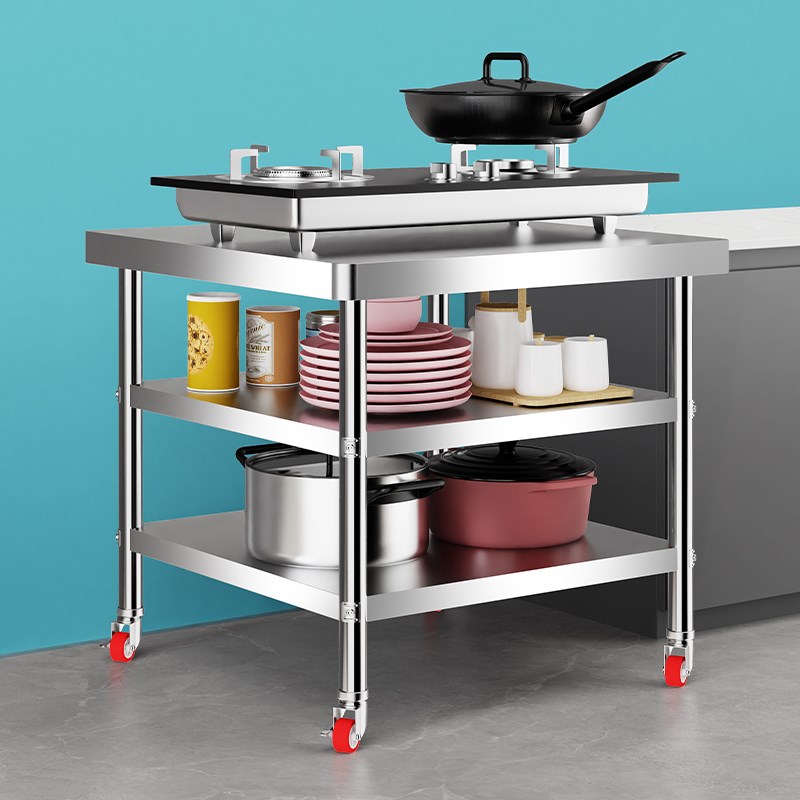 8V不锈钢工作台厨房操作台饭店打荷台切菜台家用灶台架子置物