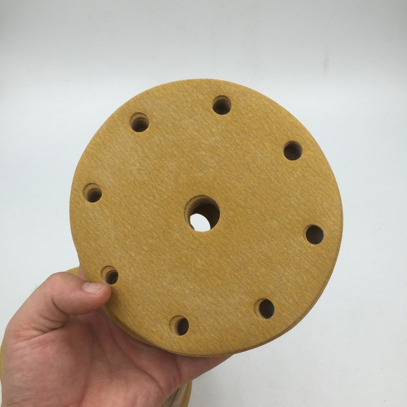 6寸9孔干磨砂纸六寸黄砂纸植绒自粘沙纸片耐磨圆形沙皮黄砂100张