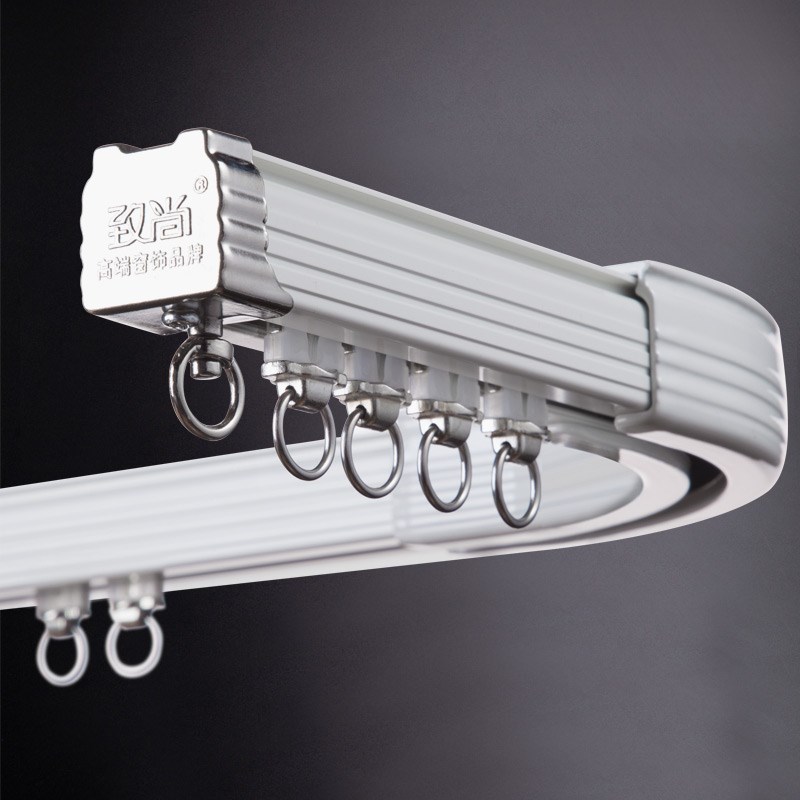 2O6X重型窗帘轨道顶装LU型90度阳台飘窗客厅滑轮导轨铝合金窗