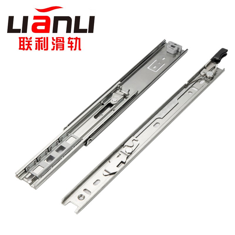 联利带锁51宽三节重型抽屉滑轨家具自锁承重轨道工具箱重型导轨
