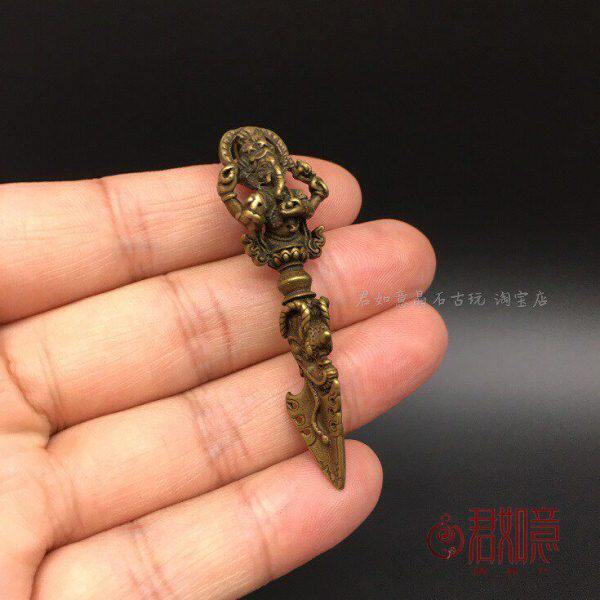 泥泊尔铜密宗象财神金刚杵把件 杵金刚厥挂件
