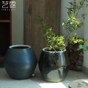 高级感绿植花盆陶盆种植盆客厅插花摆件大口径落地陶瓷花瓶粗陶罐