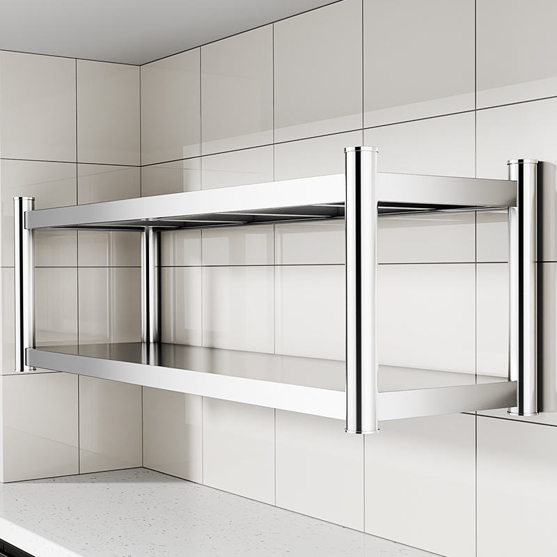 不锈钢厨房置g物架壁挂式后厨收纳架墙上吊架微波炉烤箱商用悬空