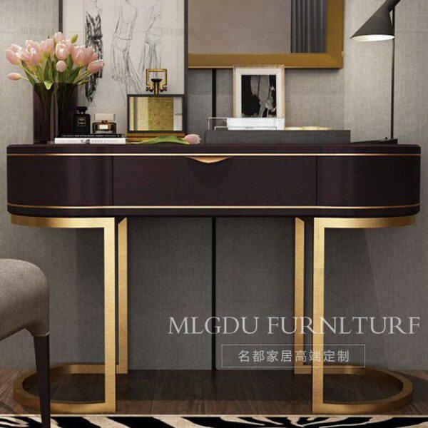 不锈钢轻奢梳妆台 时尚钢琴烤漆实木玄关桌书桌新古曲梳妆桌边桌