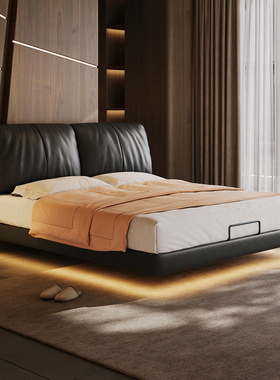 可调节超薄床头悬浮床大象耳朵真皮床现代简约双人床主卧软包床