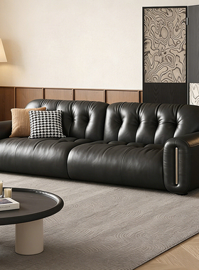 法式复古真皮沙发客厅意式轻奢头层牛皮沙发棕色直排黑糖沙发