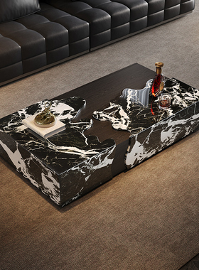 意式极简大理石茶几高端创意设计师客厅别墅家用轻奢异形实木茶几