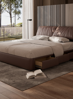 意大利大象耳朵baxter真皮高箱储物双人床意式极简大气主卧齐边床