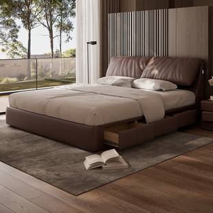 意大利大象耳朵baxter真皮高箱储物双人床意式极简大气主卧齐边床