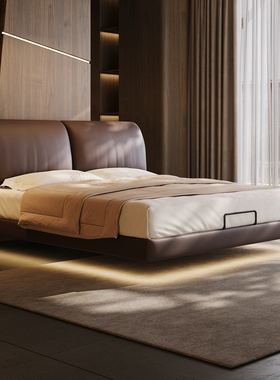 可调节超薄床头悬浮床大象耳朵真皮床现代简约双人床主卧软包床