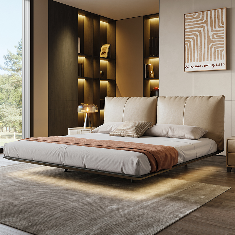 好又佳悬浮床真皮主卧意式极简婚床现代简约2024新款软包轻奢大床