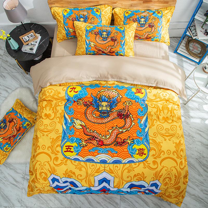 网红搞怪圣旨情侣床单被套三四件套个性创意龙图腾名族风床上用品