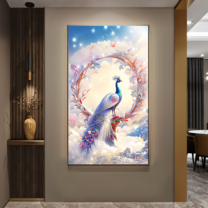 花开富贵孔雀5d钻石画2023新款点钻十字绣满钻吉祥动物玄关砖石画