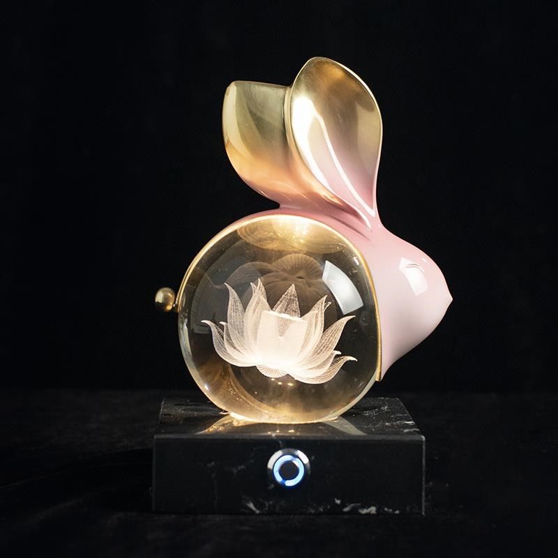 现代简约全铜水晶可发光玉兔摆件创意客厅玄关高端家居装饰品礼品