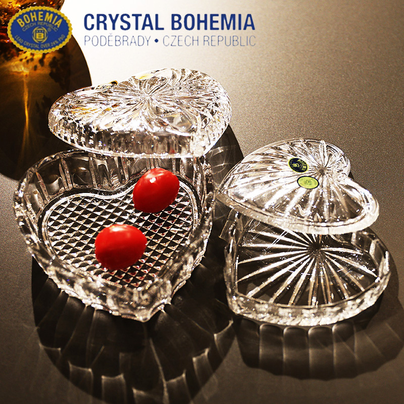 捷克进口BOHEMIA水晶玻璃刻花首饰盒糖果盒珠宝耳饰收纳盒子摆件