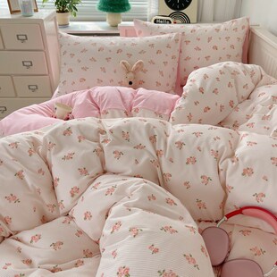 晚安猫ins风卡通小清新韩系水洗棉四件套可爱宿舍三件套床单床品