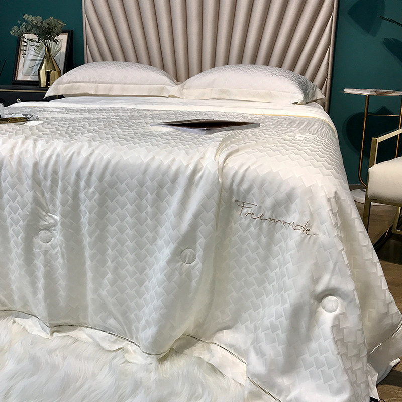 夏季80支天丝空调被四件套夏凉被高档白色提花可机水洗裸睡夏被