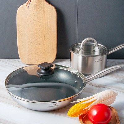 i487ZC304食品级不锈钢奶锅家用平底不粘锅副食早餐套装电磁炉燃