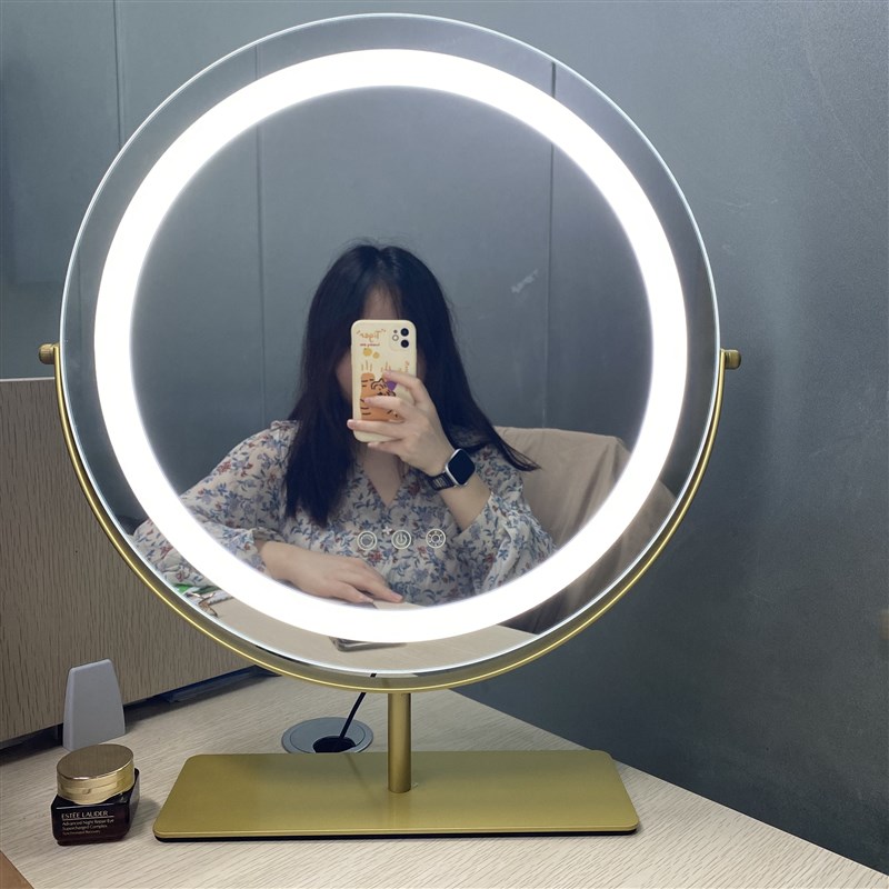 梳妆台化妆镜台式led灯桌面大号补光充电可旋转轻奢镜子卧室ins风